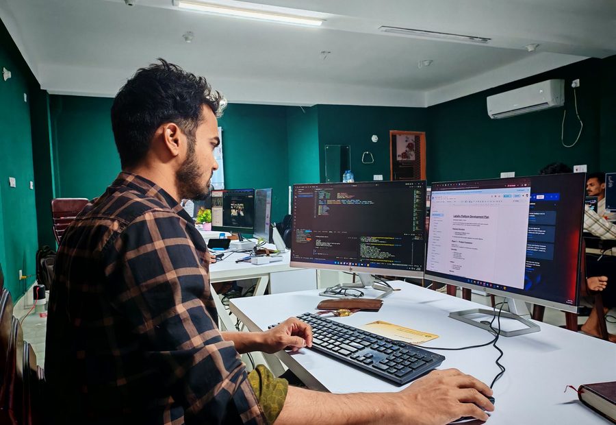 Developer building a custom web application